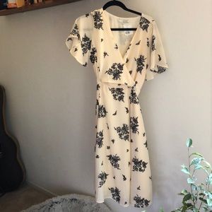 Cream and black midi dress